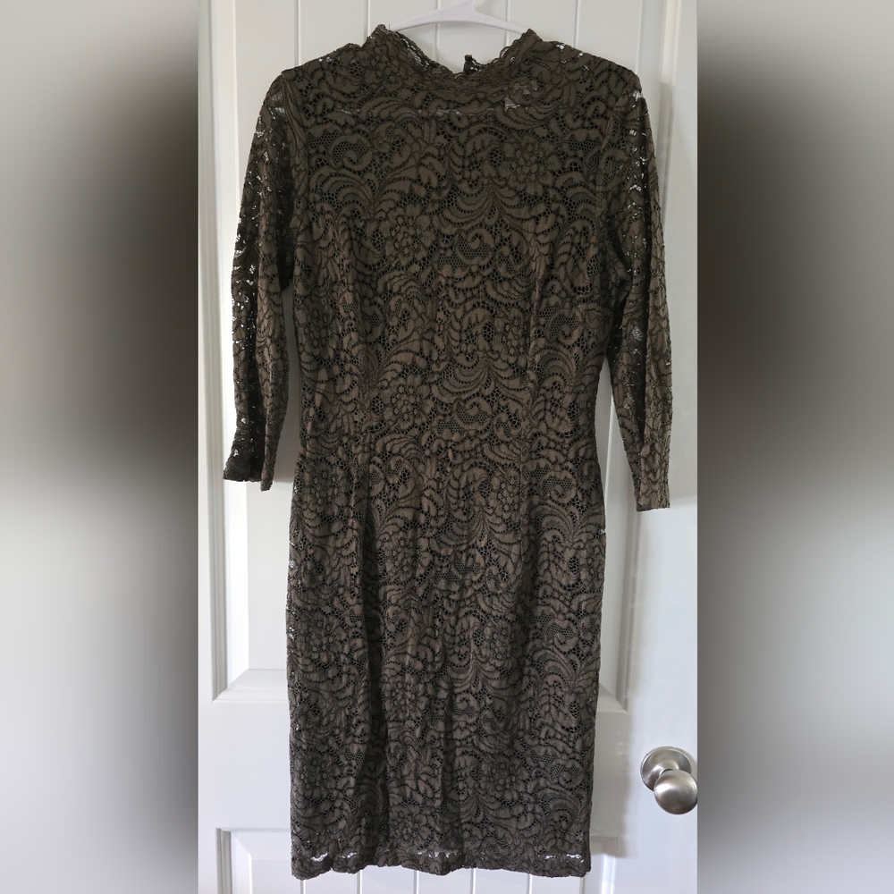 Cato Deep Olive Green Lace Knee Lenth Dress With Under Slip Lining Size 6 ♥️